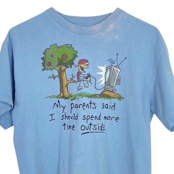 Vintage 90s Hilarious Gamer Tshirt Light Blue Unisex Size Medium Tee T-Shirt - Picture 3 of 12